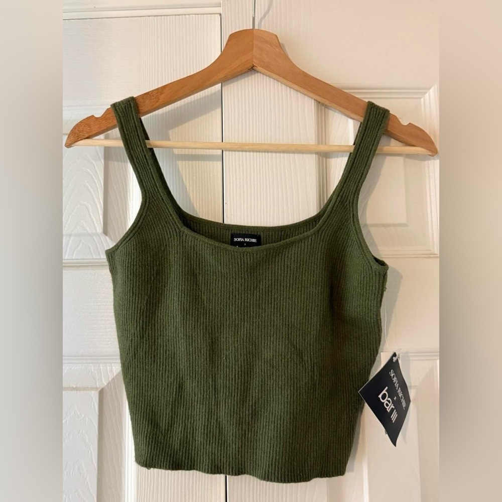 Bar III Olive Green Ribbed Tank Top